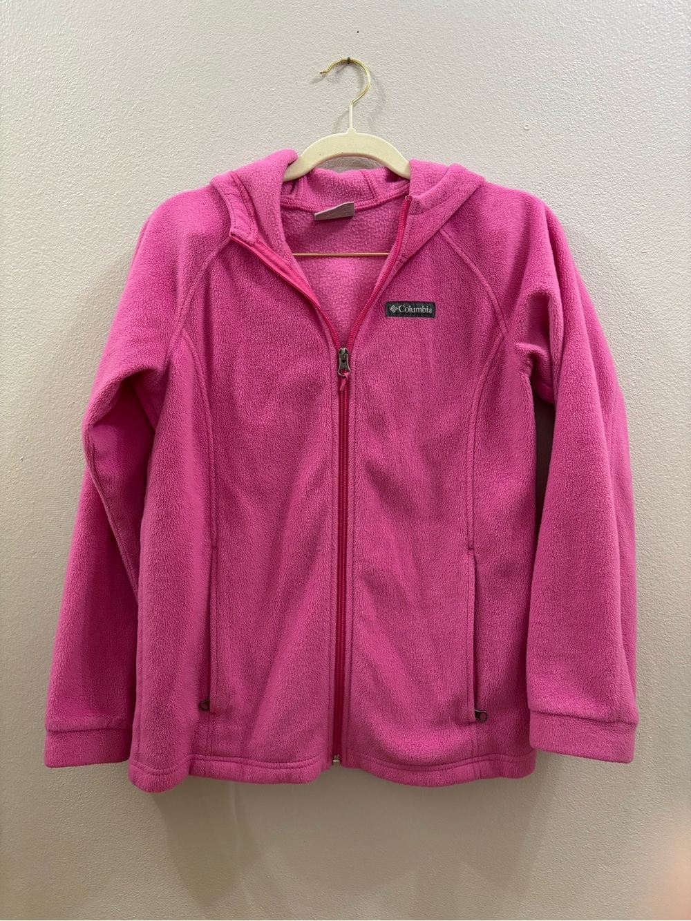 Columbia Girls' Pink Fleece Hooded Jacket large 14/16